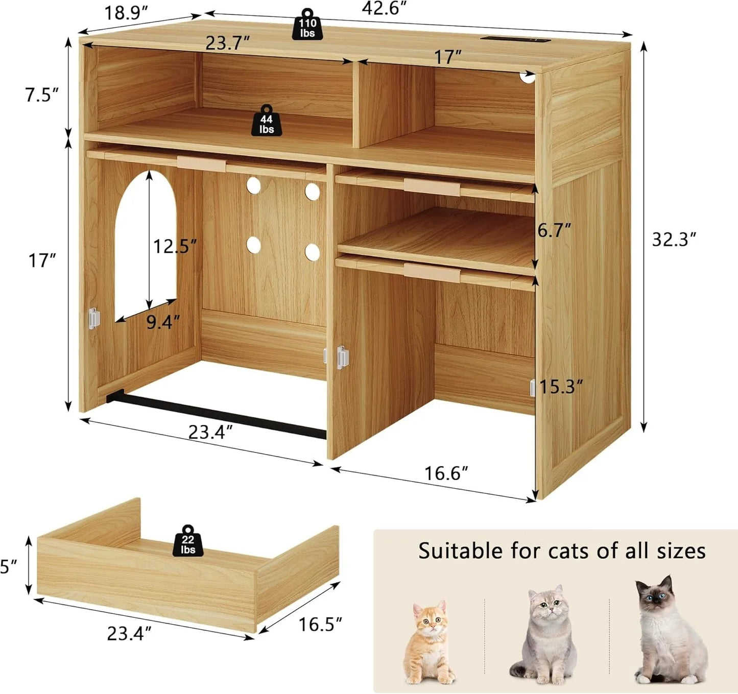 42''  Litter box Cabinet with Storage
