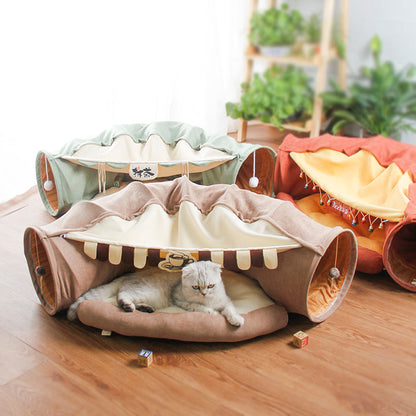 Collapsible Removable Cat Tunnel Tube With Cat Bed Set