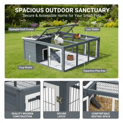 Outdoor Hutch with Openable Top 123 x 120 x 52cm, Grey