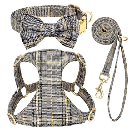 Extra Small Dog Harness Collar and Leash Set with Bowtie