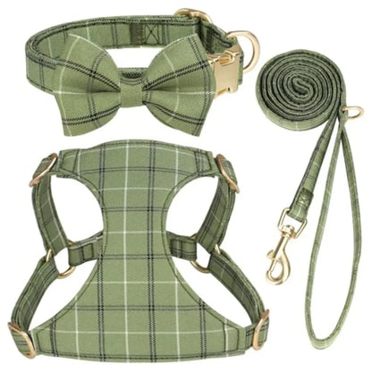 Extra Small Dog Harness Collar and Leash Set with Bowtie