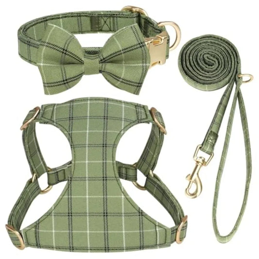 Extra Small Dog Harness Collar and Leash Set with Bowtie