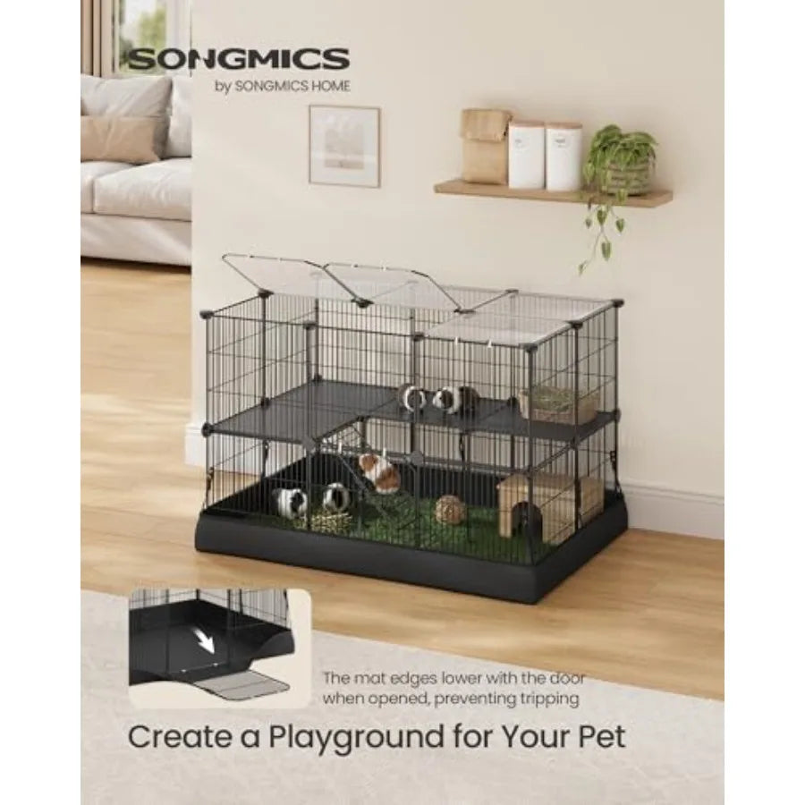 2-Tier Small Animal Playpen with Waterproof Mat, Top and Side Door,,36.6 x 24.8 x 24.2 Inch