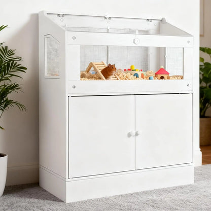 Hamster Cage with Storage Cabinet, Guinea Pig Cage for Small Animals,Large Hamster Cage with Easy View Acrylic Panels,for Rat