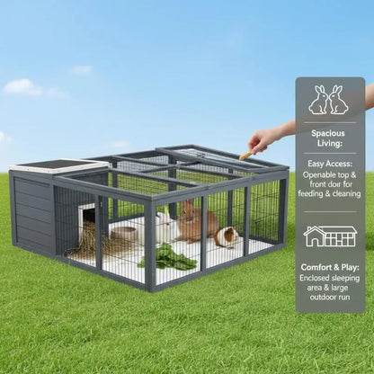Outdoor Hutch with Openable Top 123 x 120 x 52cm, Grey