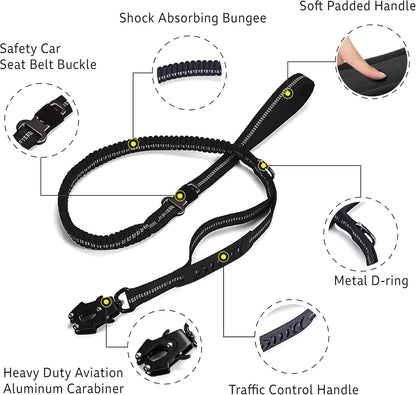 Reflective Shock Absorbing Pet Leash with Car Seatbelt