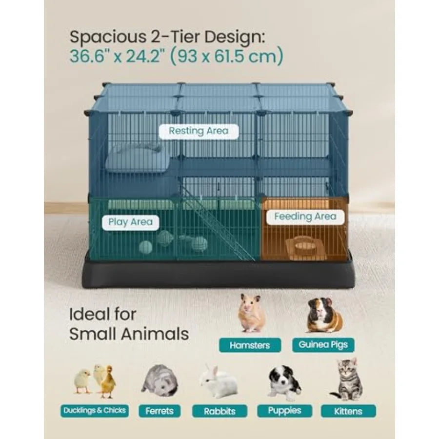 2-Tier Small Animal Playpen with Waterproof Mat, Top and Side Door,,36.6 x 24.8 x 24.2 Inch