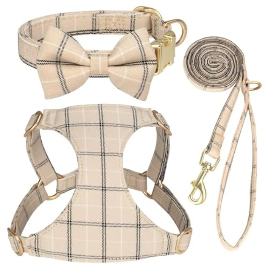 Extra Small Dog Harness Collar and Leash Set with Bowtie