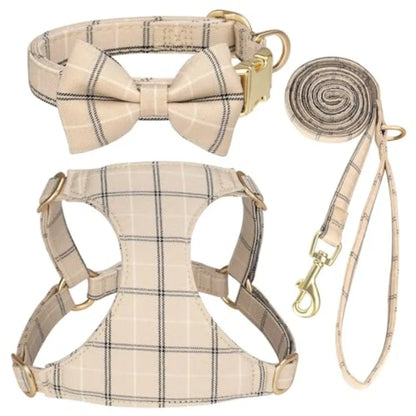 Extra Small Dog Harness Collar and Leash Set with Bowtie