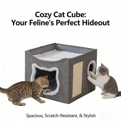 Cat House:  Play Cube, Toy Tunnel, Scratching Board,  Non-Slip Base