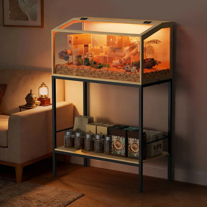 80x39x116cm Wooden Cage Built-in LED Light with Storage Shelf