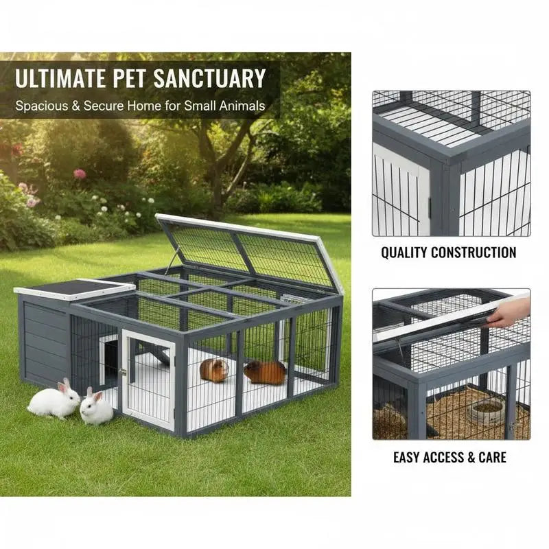 Outdoor Hutch with Openable Top 123 x 120 x 52cm, Grey