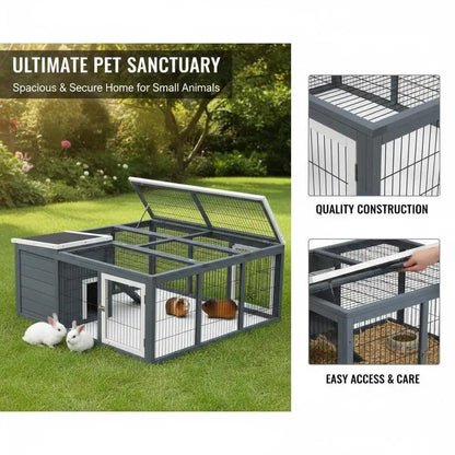 Outdoor Hutch with Openable Top 123 x 120 x 52cm, Grey