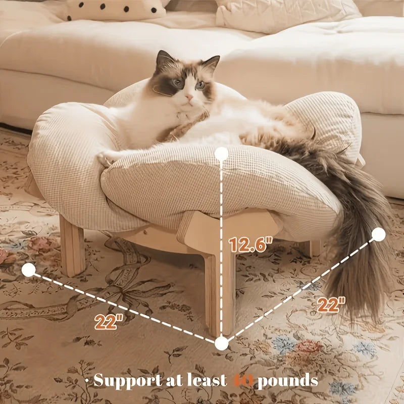 Wooden High Leg Cat Bed with Soft Cushion