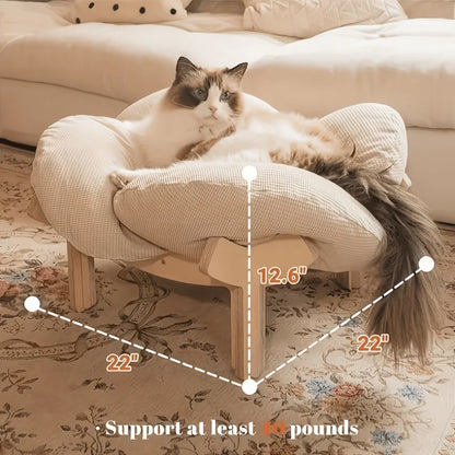 Wooden High Leg Cat Bed with Soft Cushion