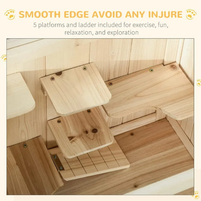 3-Tier Wooden Small Animals Hutch with Openable Top Front Door Storage Shelf Natural Wood