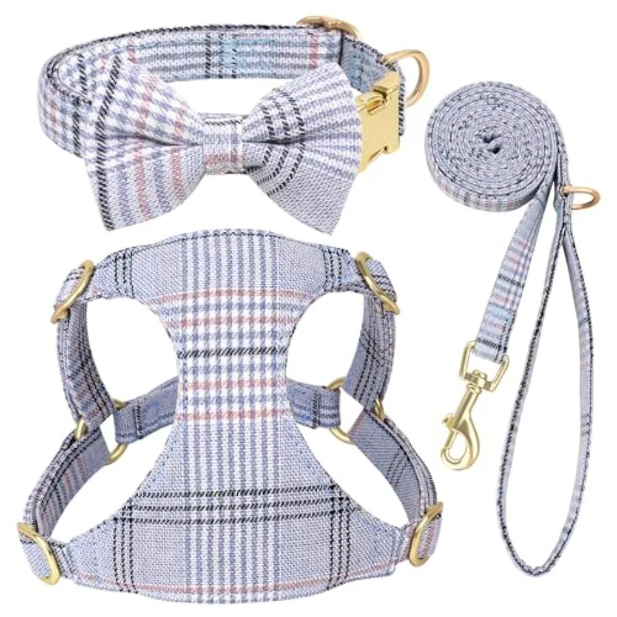 Extra Small Dog Harness Collar and Leash Set with Bowtie
