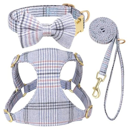 Extra Small Dog Harness Collar and Leash Set with Bowtie