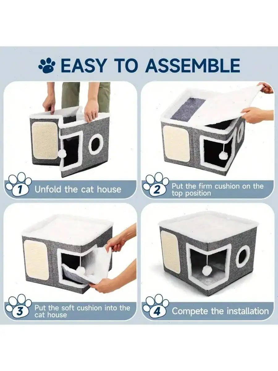 Cat House:  Play Cube, Toy Tunnel, Scratching Board,  Non-Slip Base