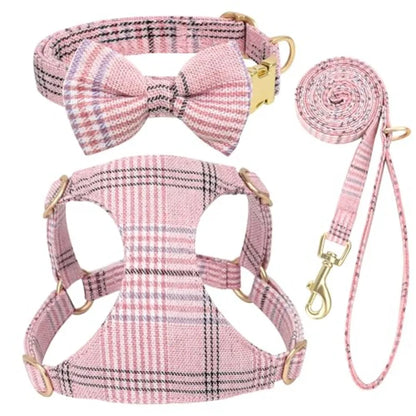 Extra Small Dog Harness Collar and Leash Set with Bowtie