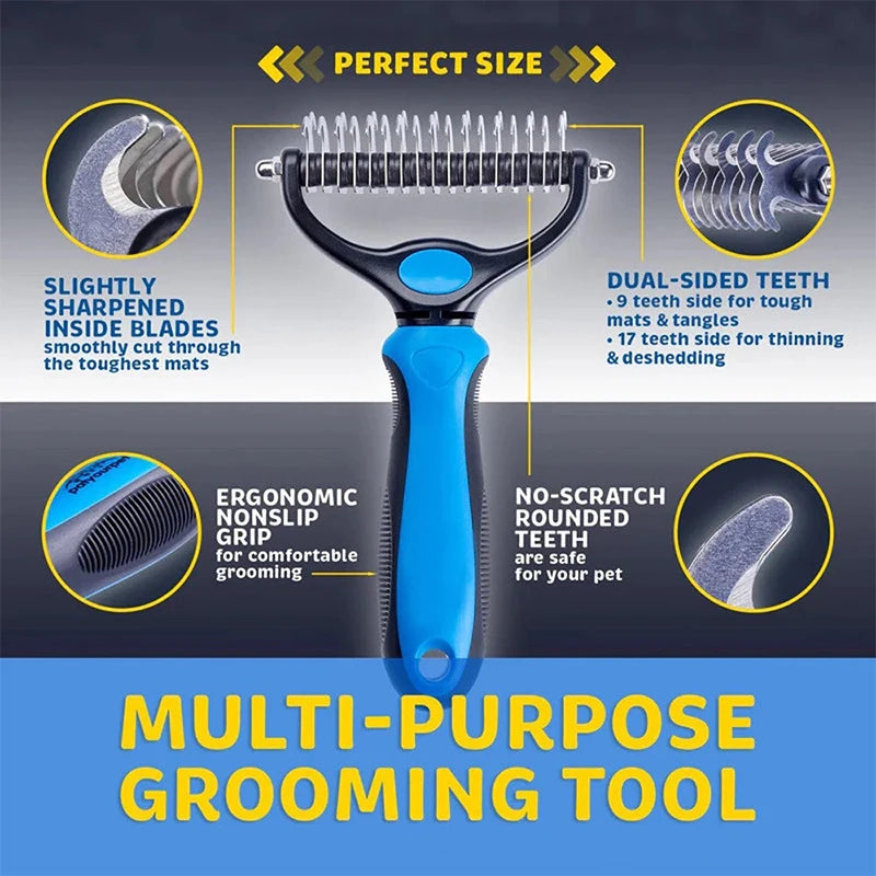 Deshedding Two Sided Hair Removal Brush for Dogs Cats