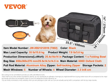 Pet Carrier Backpack with Telescopic Handle Wheels and Shoulder Strap for Travel Trip
