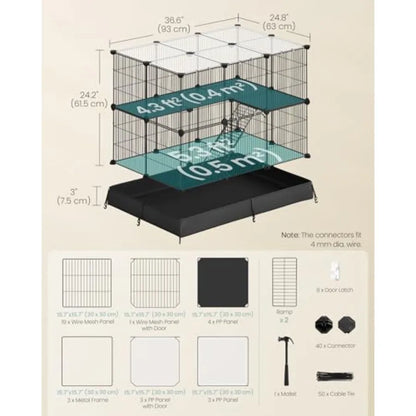 2-Tier Small Animal Playpen with Waterproof Mat, Top and Side Door,,36.6 x 24.8 x 24.2 Inch