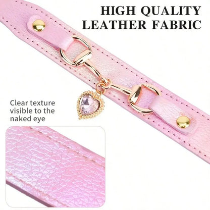 Bougie Leather Dog Collar With Heart-Shaped Crystal Pendant,  For Small Dogs, Cats