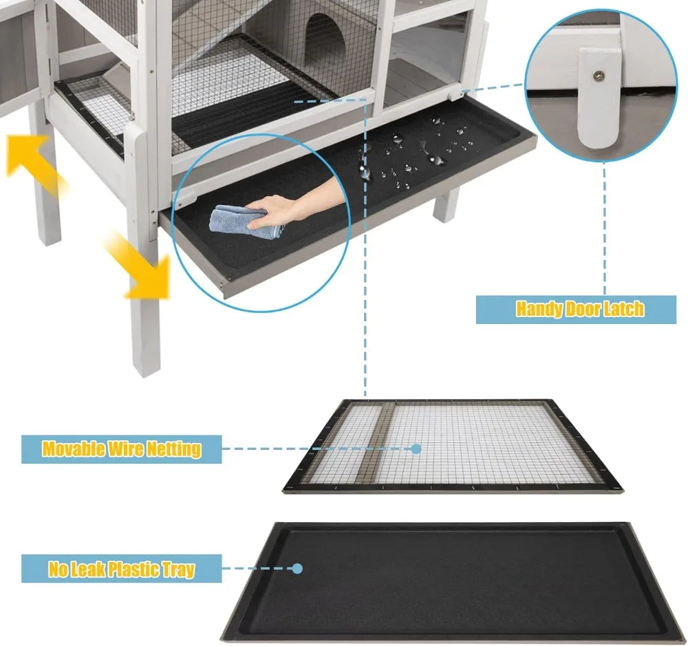 2-Story with Stand, Leak-Proof Tray, Ramp & Hideout for Small Pets