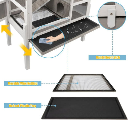 2-Story with Stand, Leak-Proof Tray, Ramp & Hideout for Small Pets