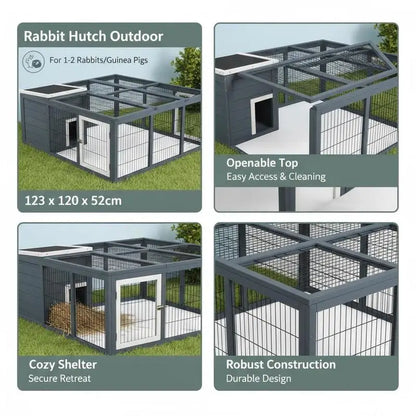 Outdoor Hutch with Openable Top 123 x 120 x 52cm, Grey