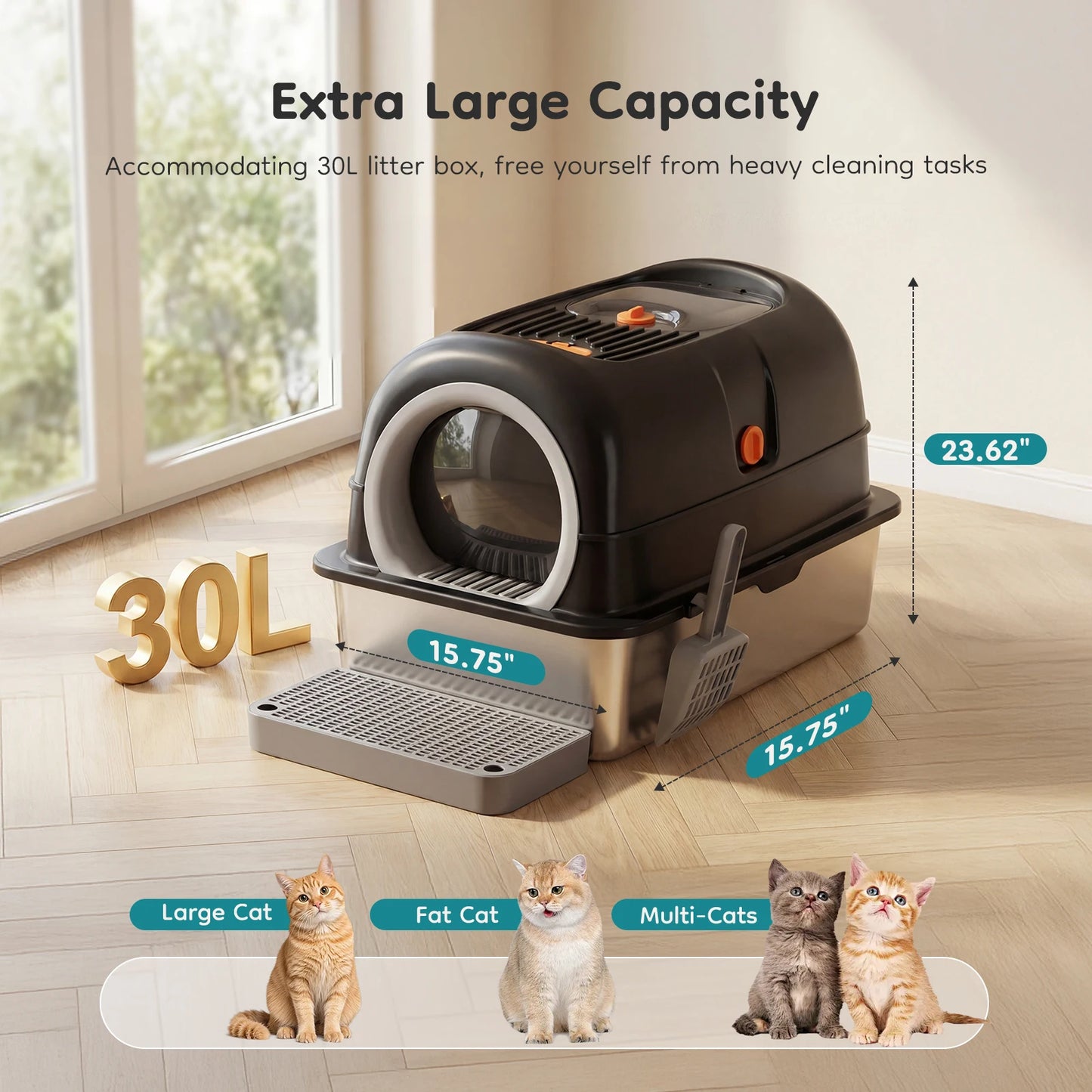 24IN Stainless Steel Cat Litter Box