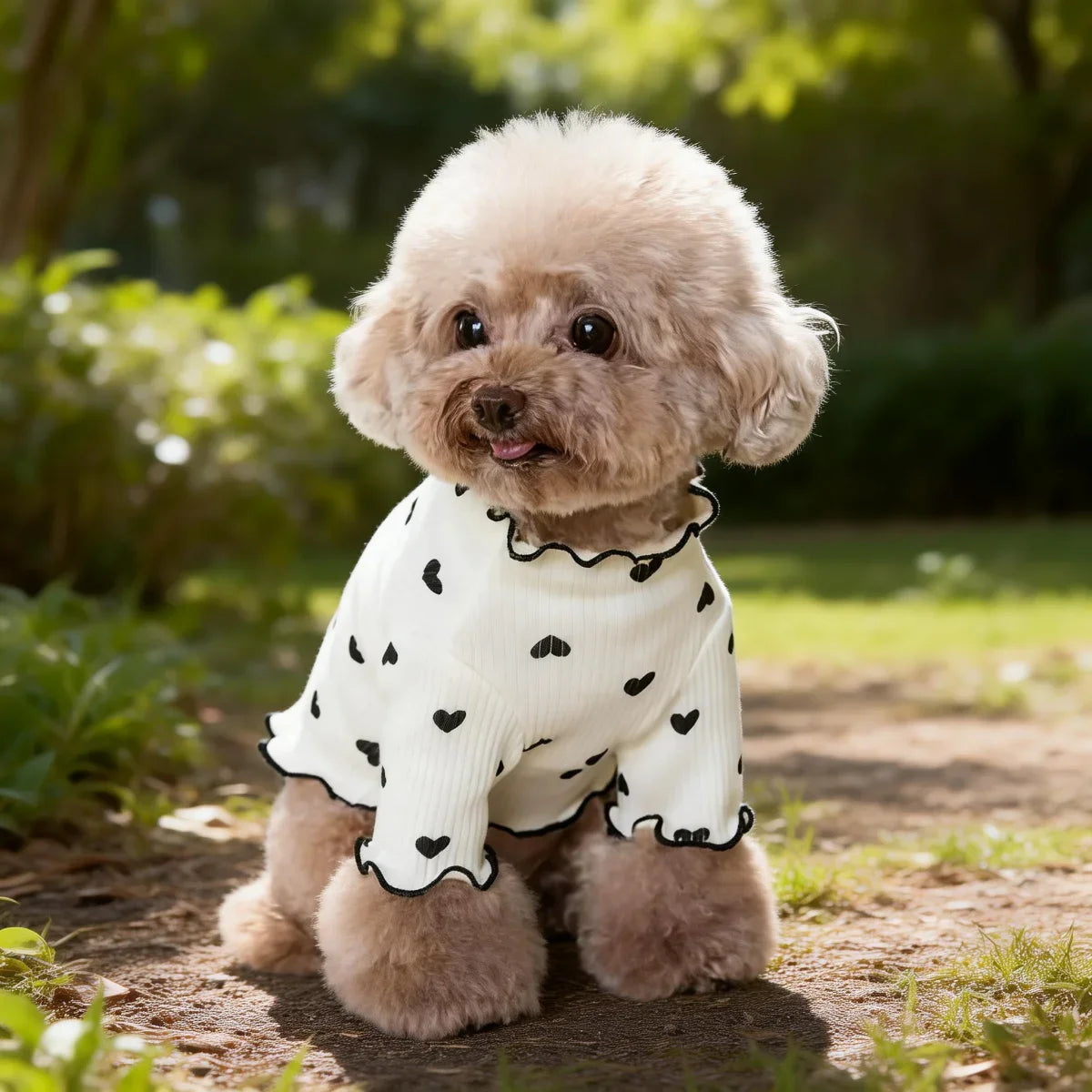 Pet T-shirt With Stretch Ribbed Heart Pattern