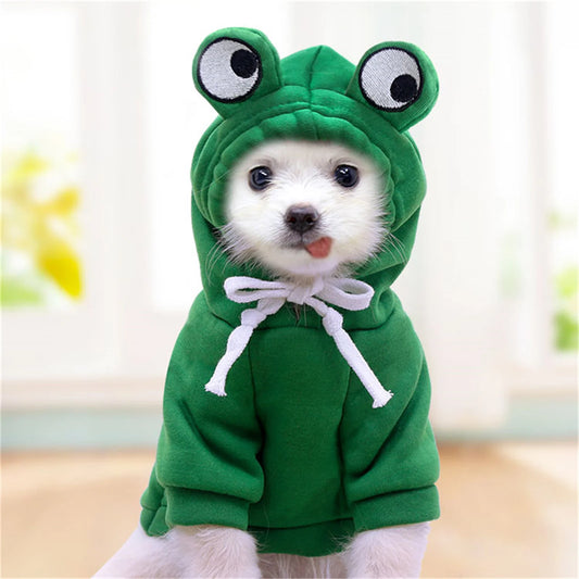 New Dog Hoodie Clothes Frog Shape Warm Fleece