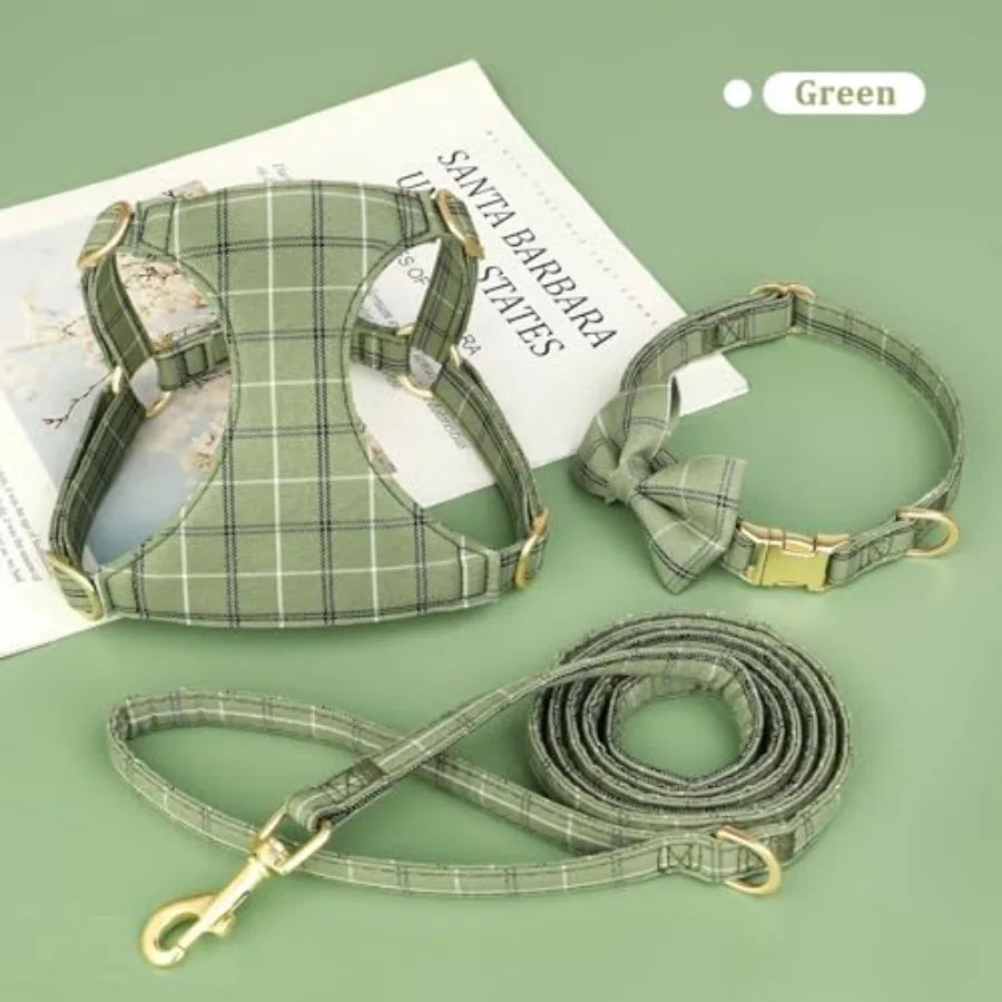 Extra Small Dog Harness Collar and Leash Set with Bowtie