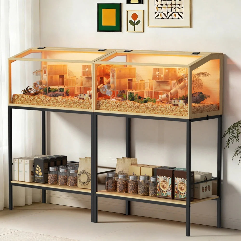 Large Elevated Wooden Hamster Cage with Storage Shelf