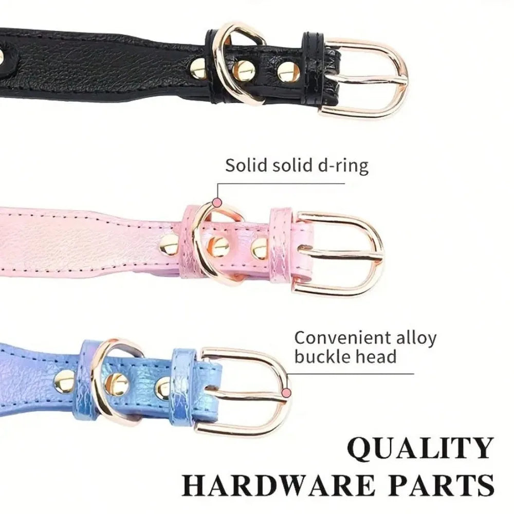 Bougie Leather Dog Collar With Heart-Shaped Crystal Pendant,  For Small Dogs, Cats