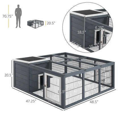 Outdoor Hutch with Openable Top 123 x 120 x 52cm, Grey