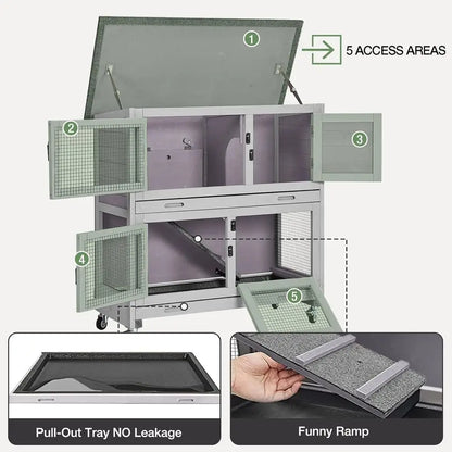 Indoor Rabbit Hutch with 4 Wheels, 2 Shelves & 2 Tray