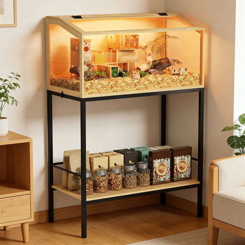 Large Elevated Wooden Hamster Cage with Storage Shelf
