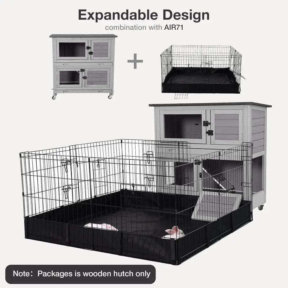 Indoor Rabbit Hutch with 4 Wheels, 2 Shelves & 2 Tray