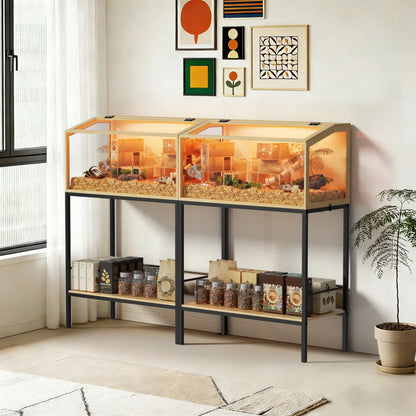 80x39x116cm Wooden Cage Built-in LED Light with Storage Shelf