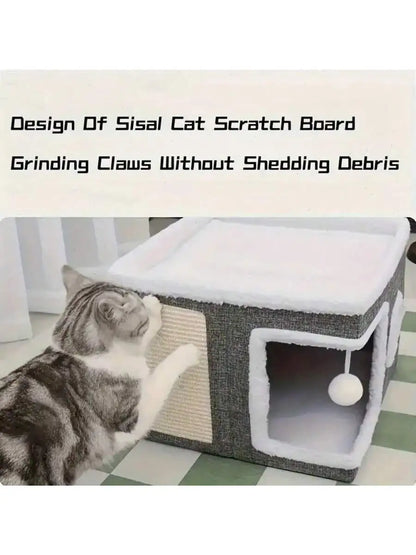 Cat House:  Play Cube, Toy Tunnel, Scratching Board,  Non-Slip Base