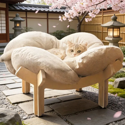 Wooden High Leg Cat Bed with Soft Cushion
