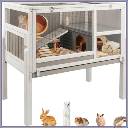 2-Story with Stand, Leak-Proof Tray, Ramp & Hideout for Small Pets