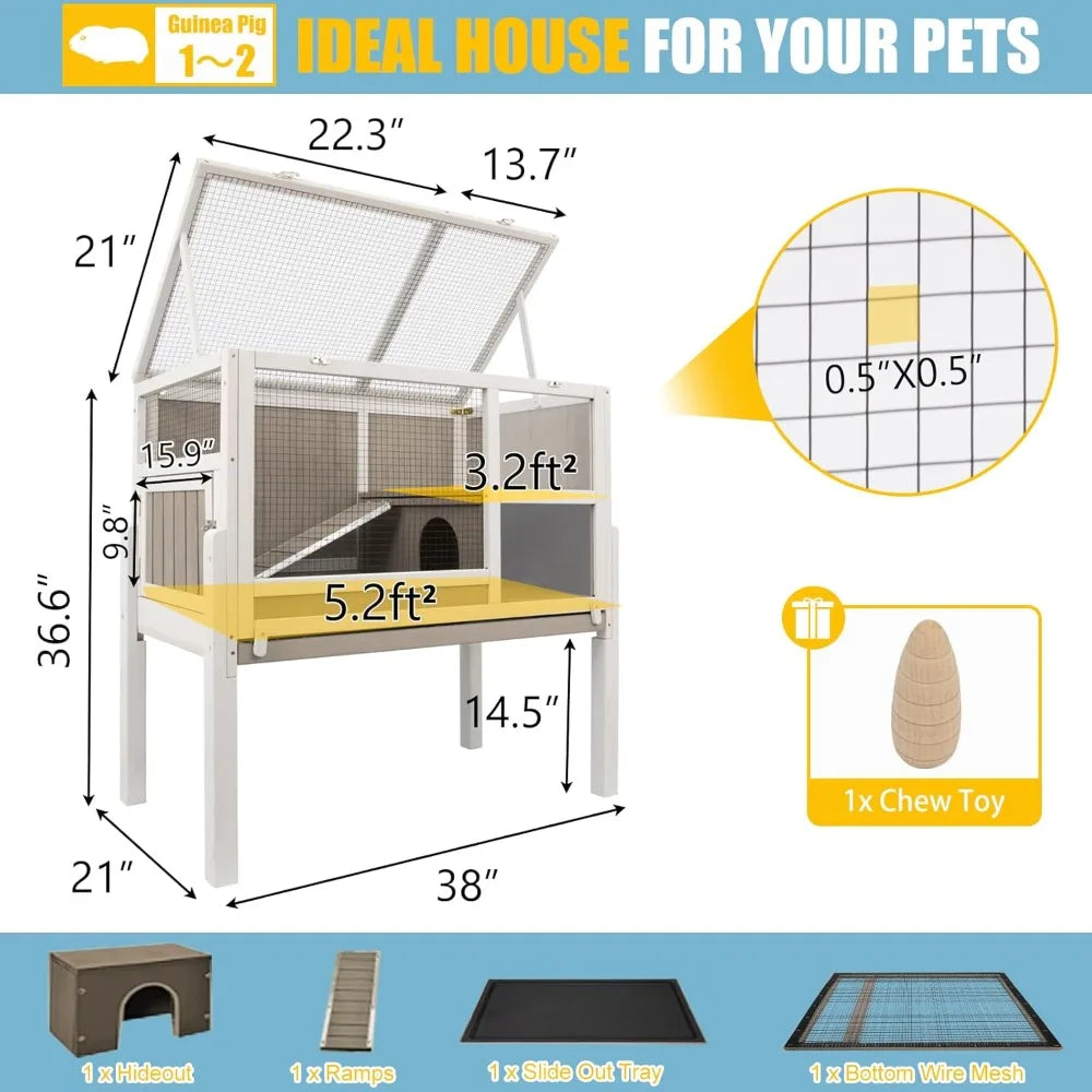 2-Story with Stand, Leak-Proof Tray, Ramp & Hideout for Small Pets
