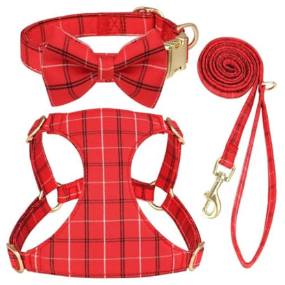 Extra Small Dog Harness Collar and Leash Set with Bowtie