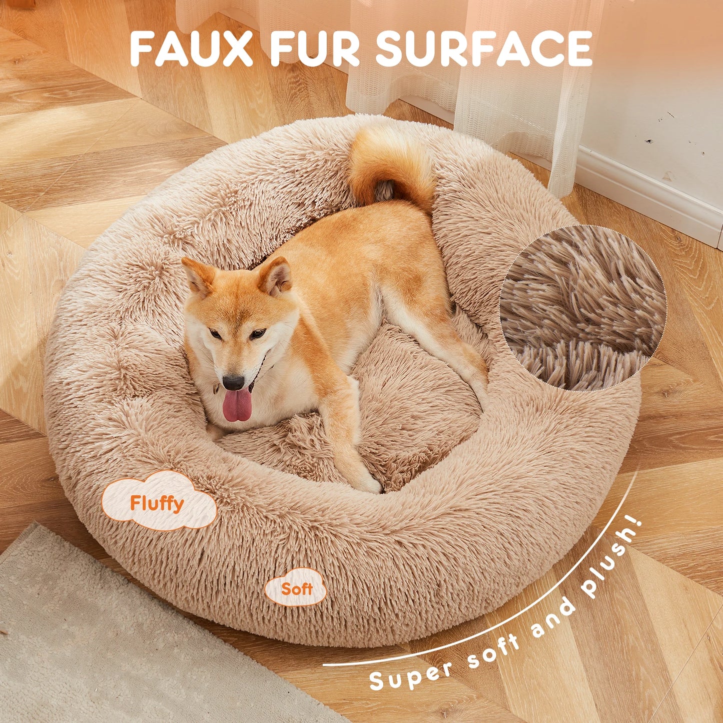 Anti-Slip Round Fluffy Plush Faux Fur Pet Bed
