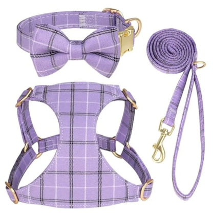 Extra Small Dog Harness Collar and Leash Set with Bowtie
