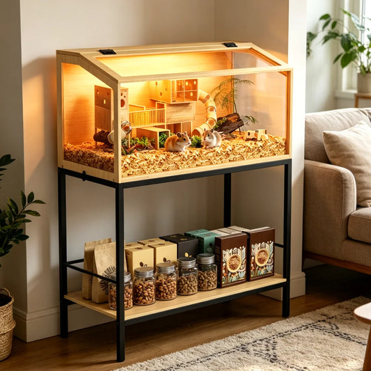 Large Elevated Wooden Hamster Cage with Storage Shelf